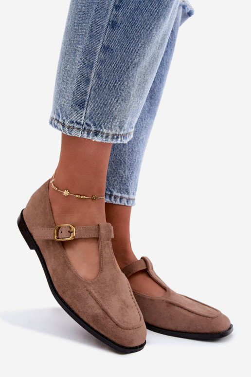Sapatos femininos com tiras de camurça sintética na cor caqui Bonnia