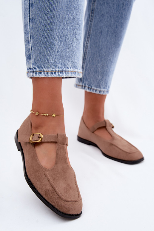 Sapatos femininos com tiras de camurça sintética na cor caqui Bonnia