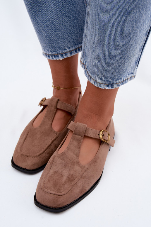 Sapatos femininos com tiras de camurça sintética na cor caqui Bonnia