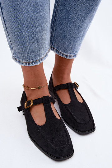 Sapatos pretos femininos com tiras de camurça sintética Bonnia