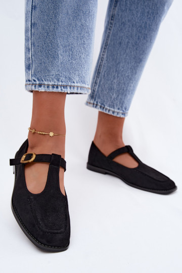 Sapatos pretos femininos com tiras de camurça sintética Bonnia 2