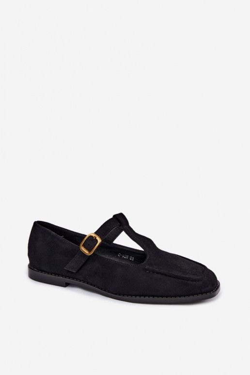 Sapatos pretos femininos com tiras de camurça sintética Bonnia
