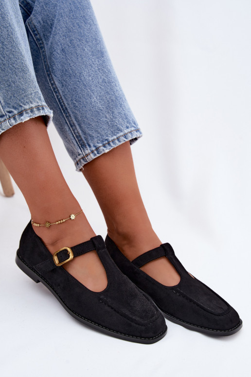 Sapatos pretos femininos com tiras de camurça sintética Bonnia