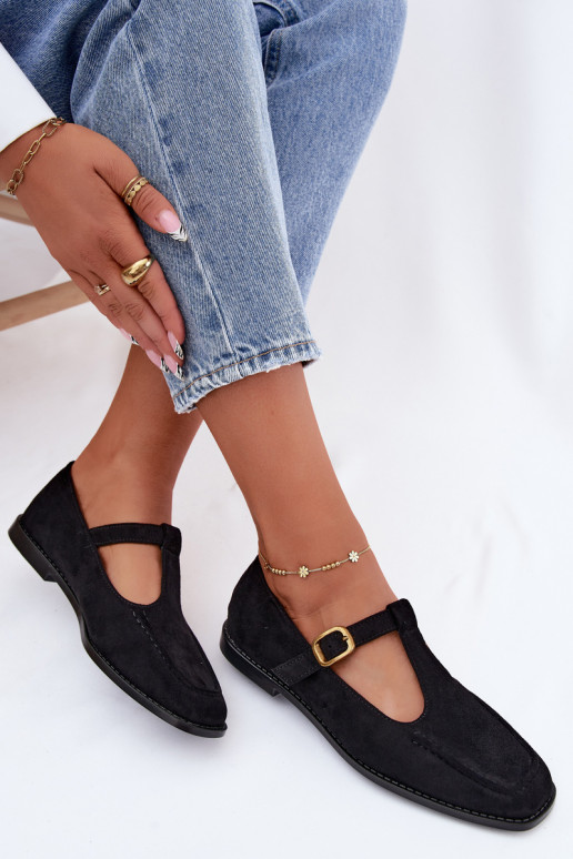 Sapatos pretos femininos com tiras de camurça sintética Bonnia