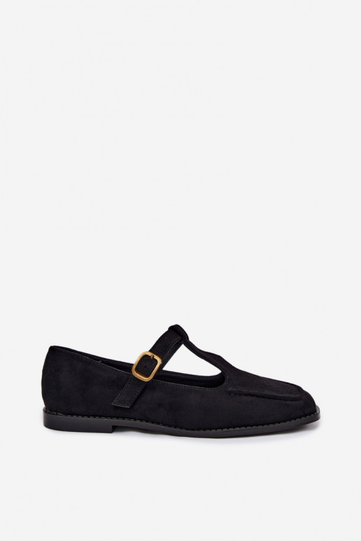 Sapatos pretos femininos com tiras de camurça sintética Bonnia
