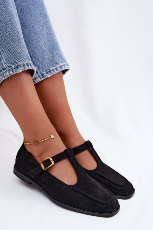 Sapatos pretos femininos com tiras de camurça sintética Bonnia