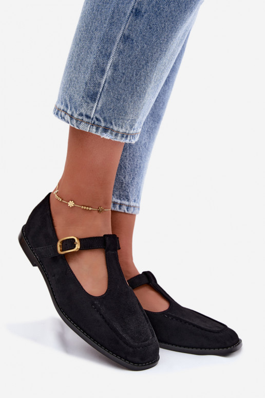 Sapatos pretos femininos com tiras de camurça sintética Bonnia