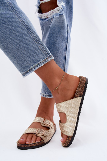 Chinelos dourados femininos com fivelas Verbelle 2