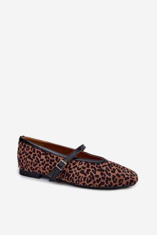 Bailarinas com tiras de camurça sintética em padrão de leopardo Camoria