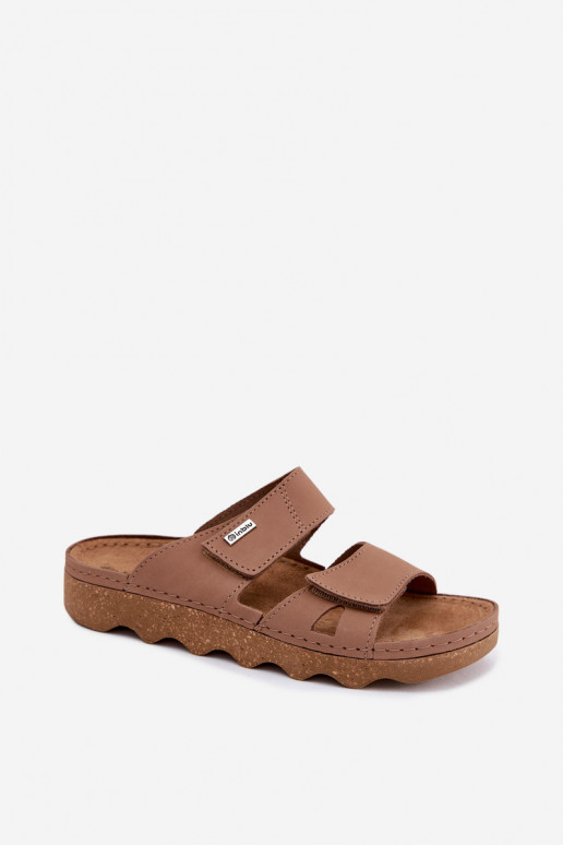 Chinelos de couro marrons com fecho adesivo Inblu