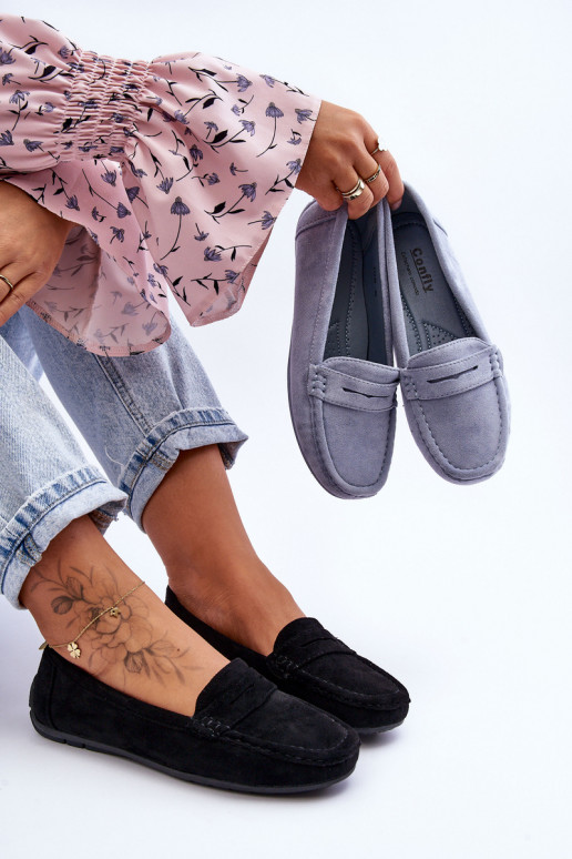 Mocassins elegantes pretos em camurça Lenvie