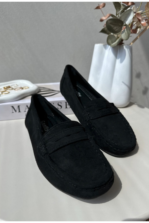 Mocassins elegantes pretos em camurça Lenvie
