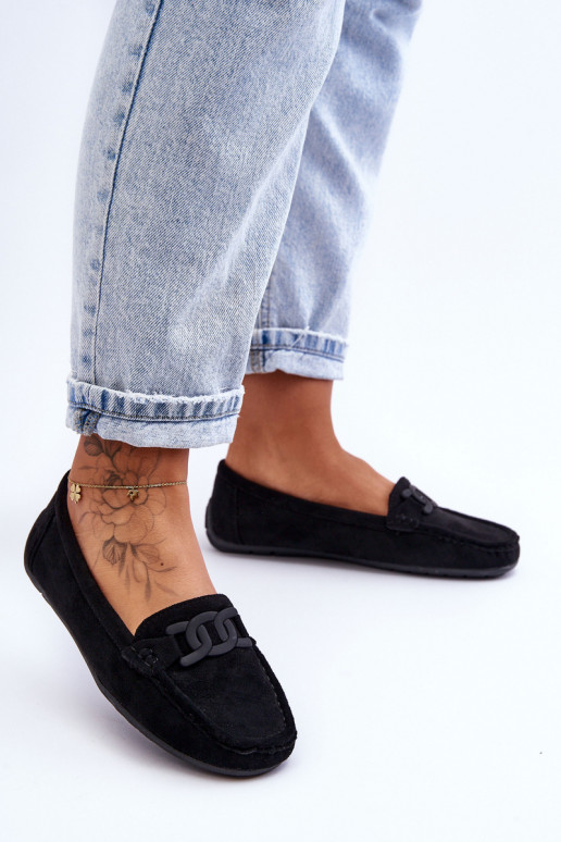 Mocassins elegantes pretos em camurça Rabell