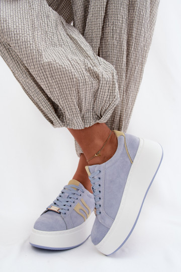 À modalo de tênis Feminino com uma plataforma camurça naturaloParaa cor azul Salima 2