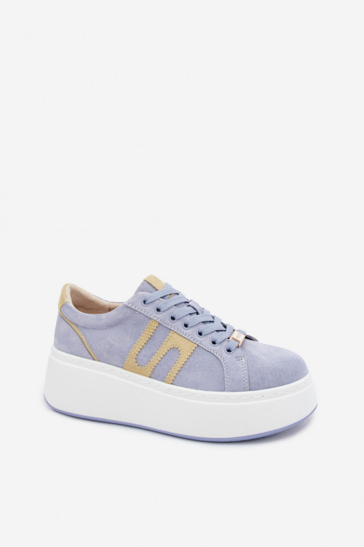 À modalo de tênis Feminino com uma plataforma camurça naturaloParaa cor azul Salima
