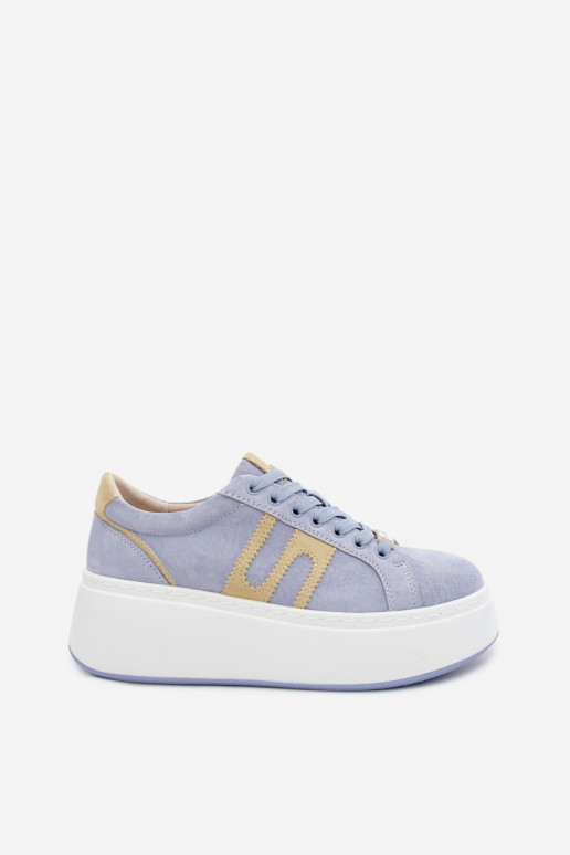À modalo de tênis Feminino com uma plataforma camurça naturaloParaa cor azul Salima