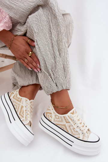 Baixo Sapatos de lazer com uma plataforma Branco-cor dourada Medina