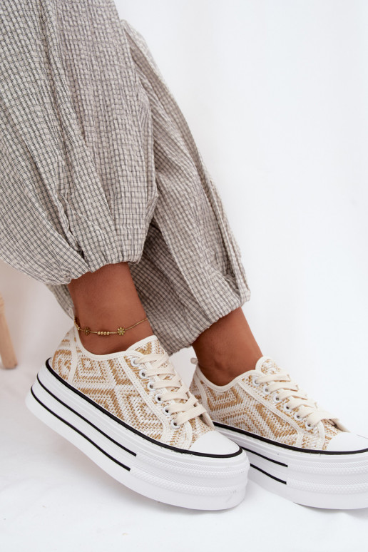 Baixo Sapatos de lazer com uma plataforma Branco-cor dourada Medina