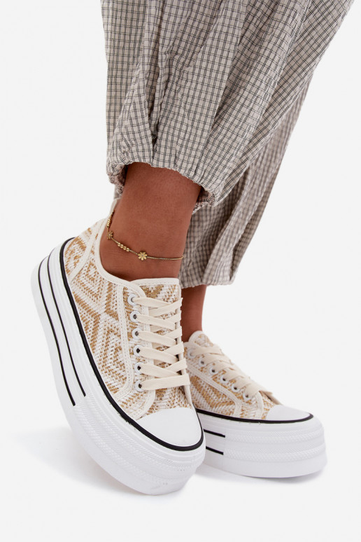 Baixo Sapatos de lazer com uma plataforma Branco-cor dourada Medina