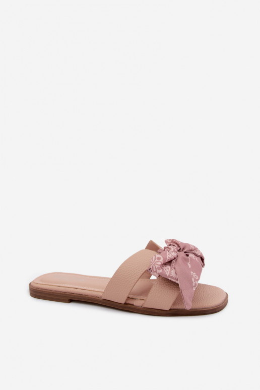 Chinelos femininos com salto largo com fitas Nude Caprissa