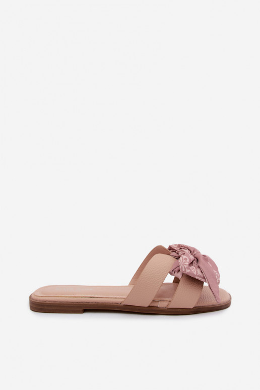 Chinelos femininos com salto largo com fitas Nude Caprissa