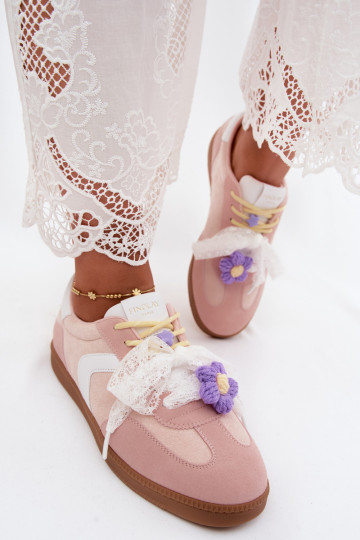 Ténis femininos com flores elegantes e laço na cor rosa Coastelle 2