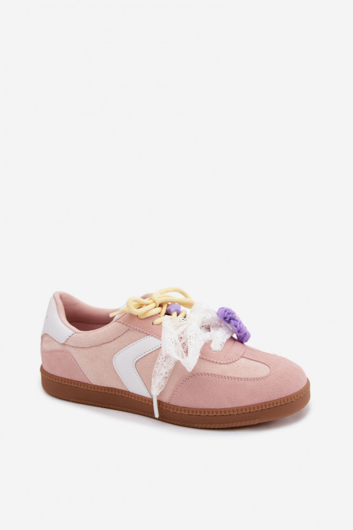 Ténis femininos com flores elegantes e laço na cor rosa Coastelle