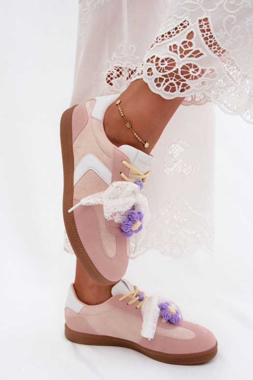 Ténis femininos com flores elegantes e laço na cor rosa Coastelle