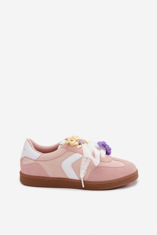 Ténis femininos com flores elegantes e laço na cor rosa Coastelle