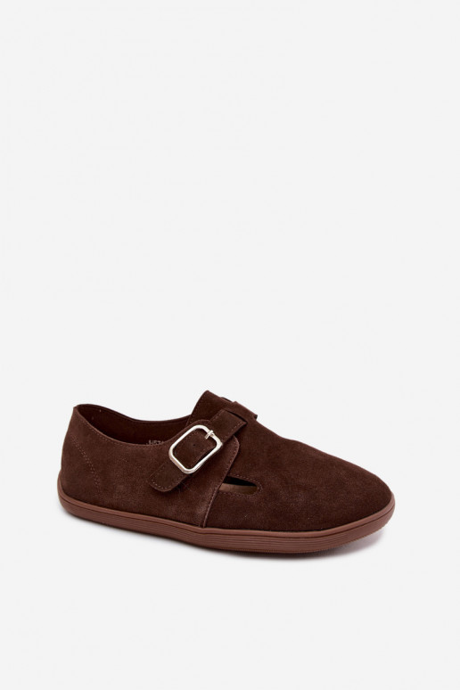 Sapatos femininos com fivelas de camurça sintética na cor chocolate Sombellia