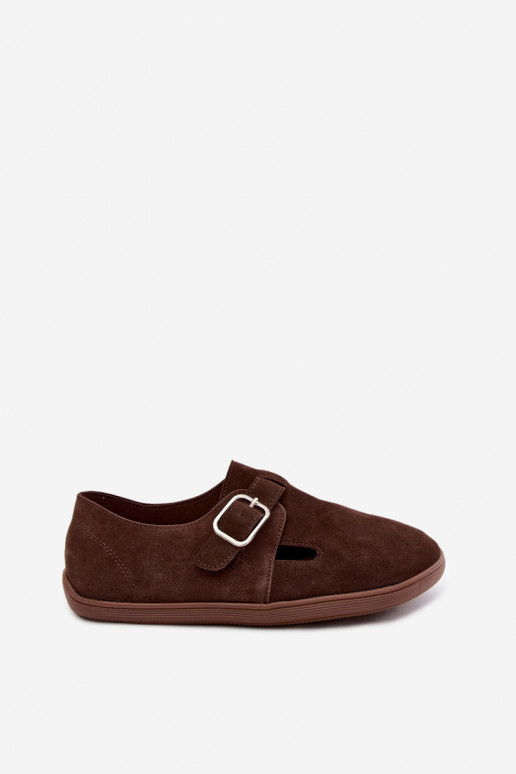Sapatos femininos com fivelas de camurça sintética na cor chocolate Sombellia