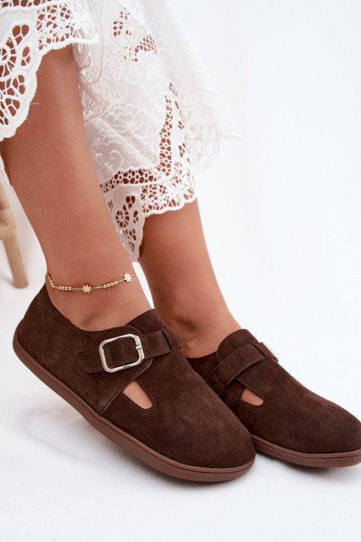 Sapatos femininos com fivelas de camurça sintética na cor chocolate Sombellia
