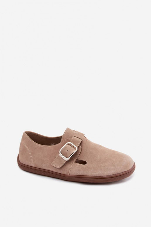 Sapatos femininos de cor areia com fivelas de camurça sintética Sombellia