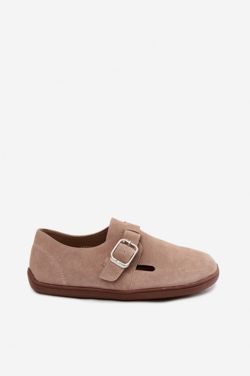 Sapatos femininos de cor areia com fivelas de camurça sintética Sombellia
