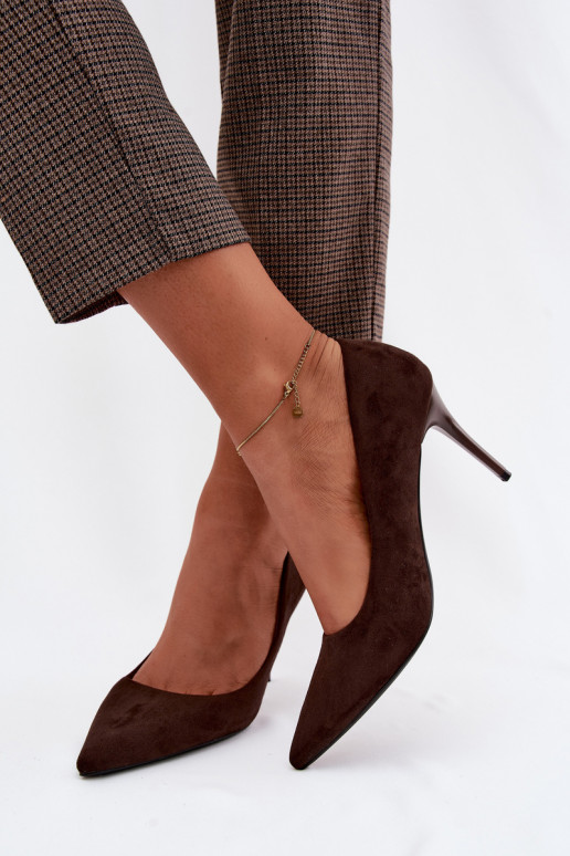 Sapatos de salto altos na cor chocolate de camurça sintética Tropessa