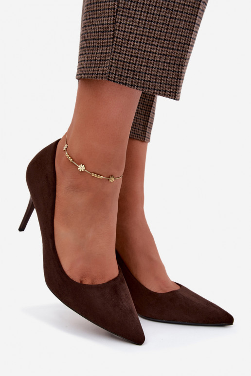 Sapatos de salto altos na cor chocolate de camurça sintética Tropessa