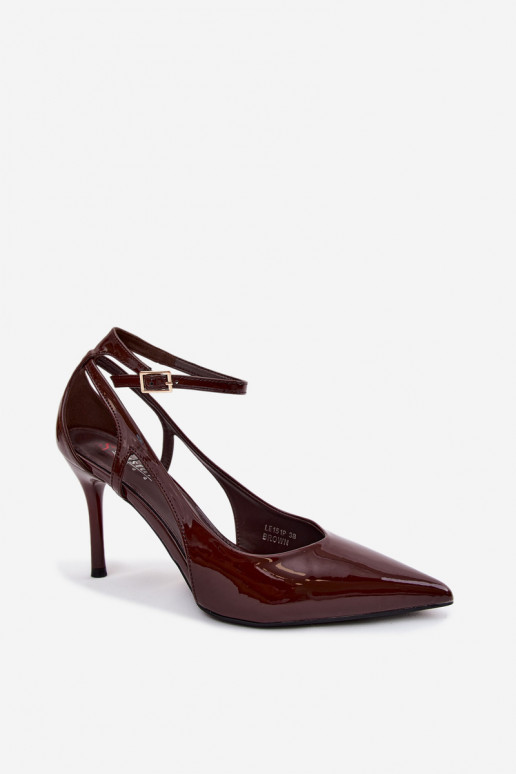 Sapatos de salto com efeito brilhante de couro sintético CzekoladoĮe Fionnel