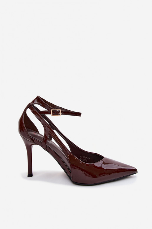 Sapatos de salto com efeito brilhante de couro sintético CzekoladoĮe Fionnel