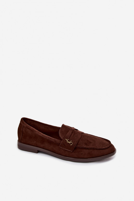 Mocassins femininos na cor chocolate de camurça sintética Prestelle