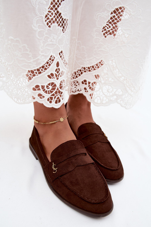 Mocassins femininos na cor chocolate de camurça sintética Prestelle