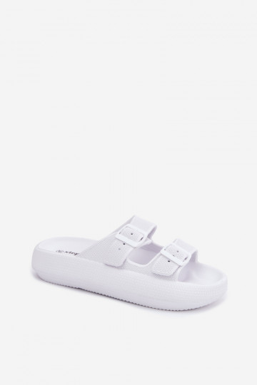 Chinelas femininas com espuma e tiras brancas Sharmen