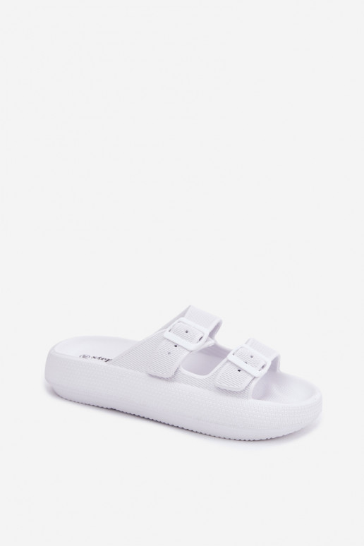 Chinelas femininas com espuma e tiras brancas Sharmen
