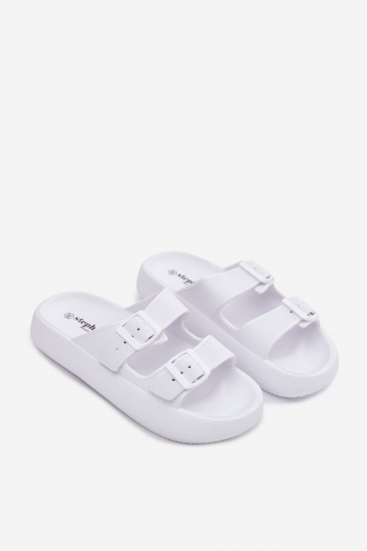 Chinelas femininas com espuma e tiras brancas Sharmen
