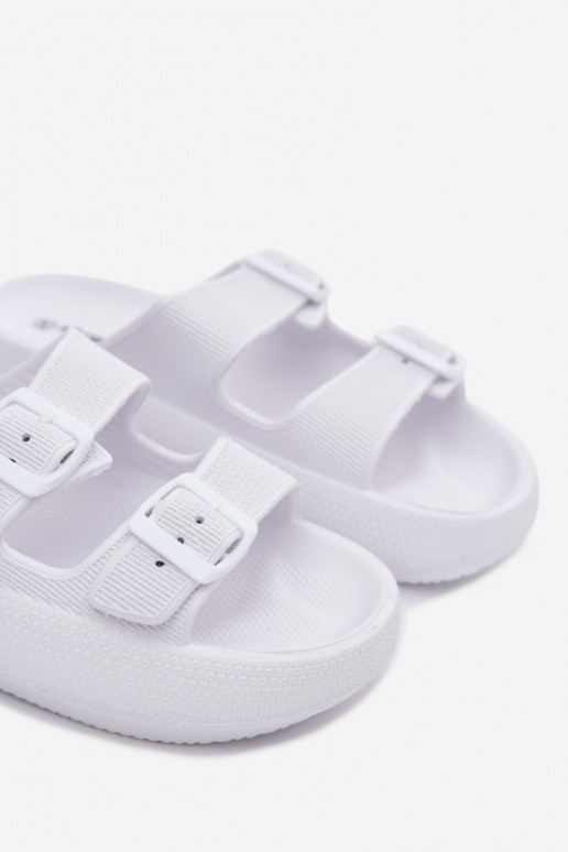 Chinelas femininas com espuma e tiras brancas Sharmen