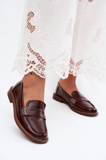 Mocassins femininos em cor chocolate em couro sintético Roslyn
