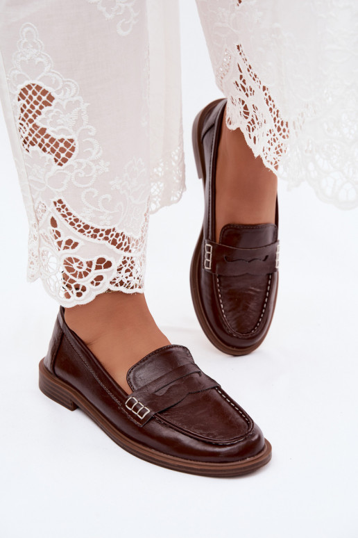 Mocassins femininos em cor chocolate em couro sintético Roslyn