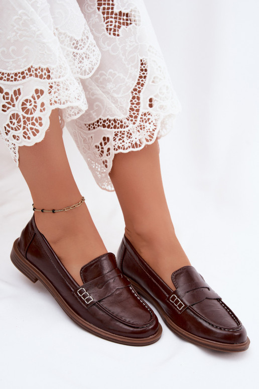 Mocassins femininos em cor chocolate em couro sintético Roslyn
