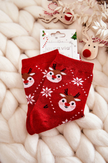 Meias de Natal femininas com brilho na cor vermelha Reindeers