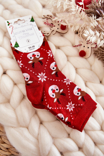 Meias de Natal femininas com brilho na cor vermelha Reindeers 2