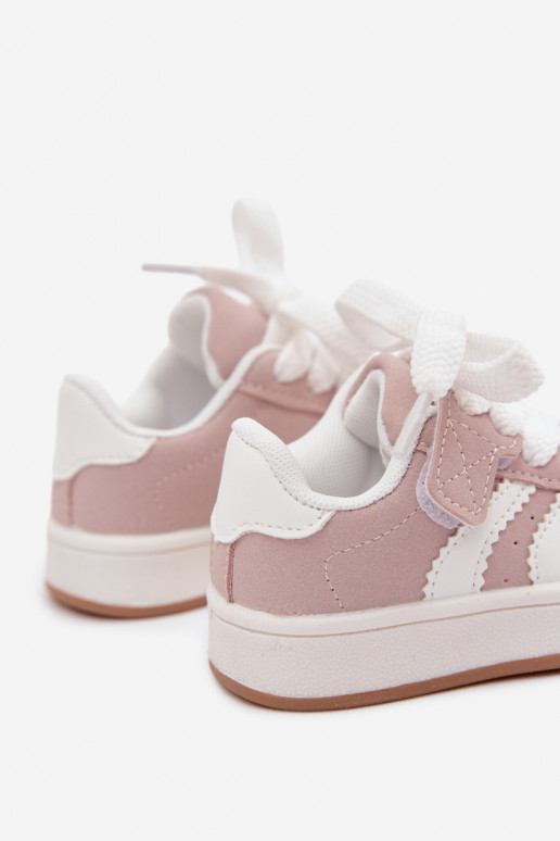 Ténis infantis com fechos de velcro em couro sintético na cor rosa Zoya